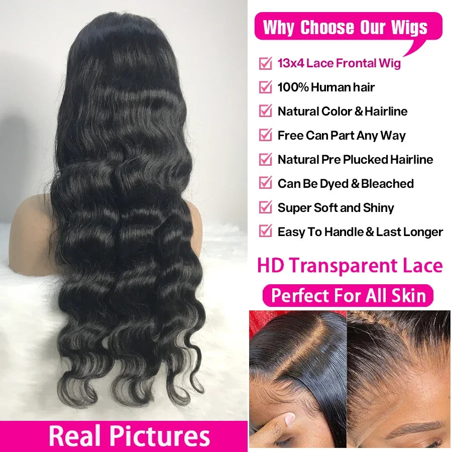 100% Human Hair Body Wave HD Lace Front Wig Raw Cuticle Aligned Brazilian Hair Vendors Available in Long Small Large Cap Size