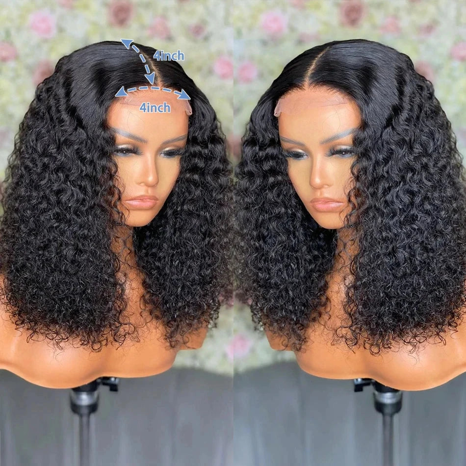 200% Short Bob Wig 13X4 Transparent Lace Front Wig Deep Water Wave Lace Frontal Human Hair for Women