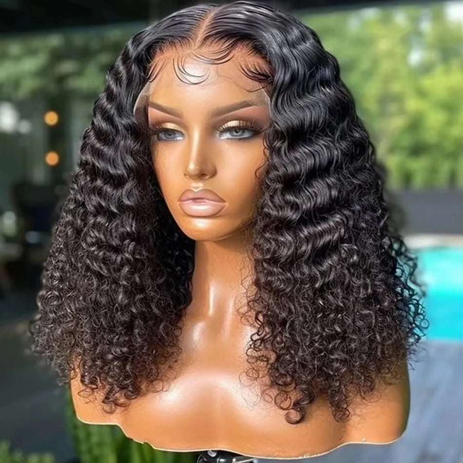 200% Short Bob Wig 13X4 Transparent Lace Front Wig Deep Water Wave Lace Frontal Human Hair for Women