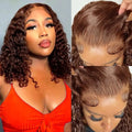 Brown Kinky Curly Short Bob Wig 13x4 Bob Wigs Brazilian Water Deep Wave Human Hair Wig Preplucked for Woman Short Pixie #4 Color