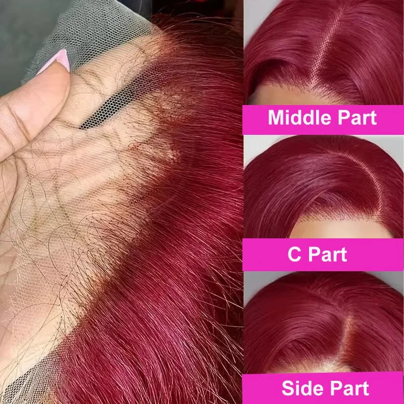99J Burgundy Bob Wig 13x4 Lace Front, Pre-Plucking Straight Human Hair Transparent Lace  Short Bob Style Natural Short Hair Wig