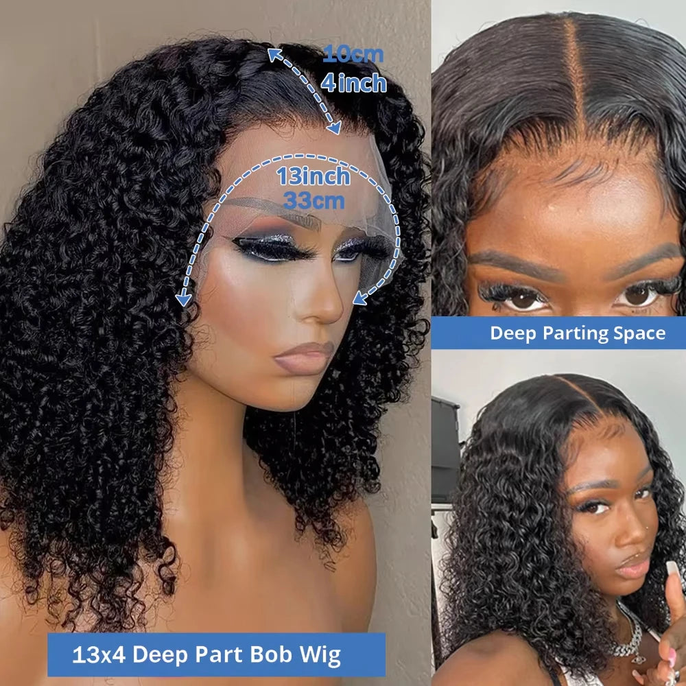200% Short Bob Wig 13X4 Transparent Lace Front Wig Deep Water Wave Lace Frontal Human Hair for Women