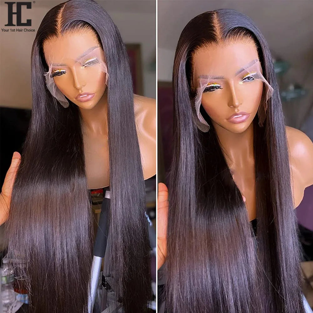 13x6 Straight Remy Human Hair Lace Front Wig – Transparent Lace, Pre-Plucked