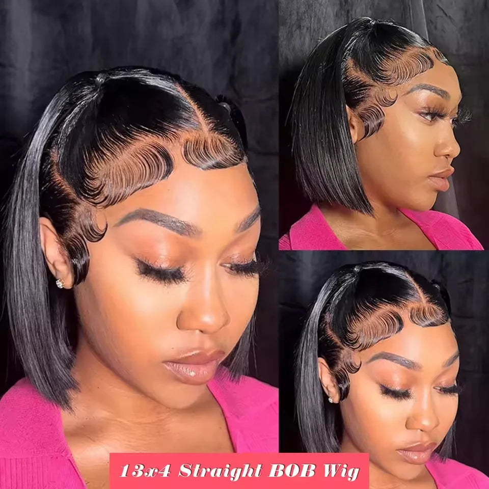 Straight Bob Lace Front Wig – 13x4 HD Transparent Lace, 180% Density