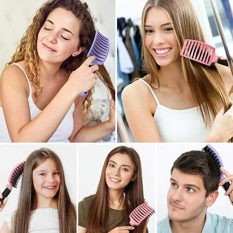 Boar Bristle Scalp Massage Hair Brush – Detangling Comb for Wet & Curly Hair
