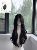women's long hair black simulated hair new fashionable and versatile eight character bangs lazy curly hair wig