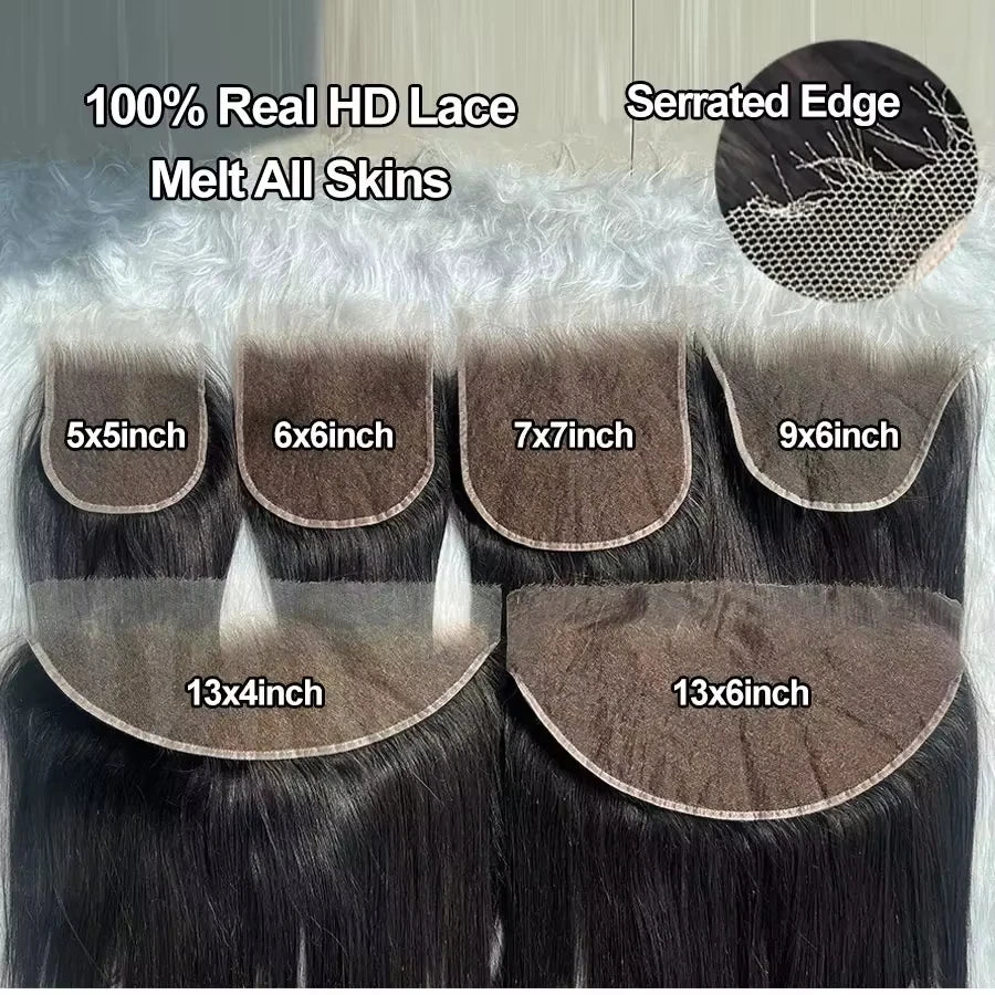 Single Knots Skinlike HD Lace Frontal 13X6 Human Hair Closures Pre Plucked Invisible HD Lace Free Part 5x5 HD Lace Closure Only