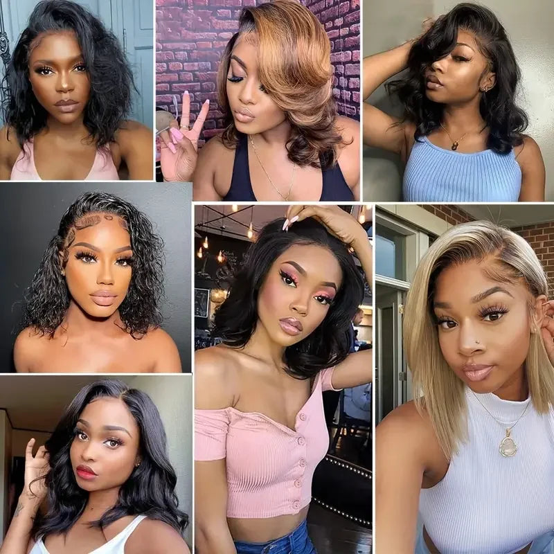 Brazilian Body Wave Short Bob Wig – 13x4 Transparent Lace Front, Pre-Plucked
