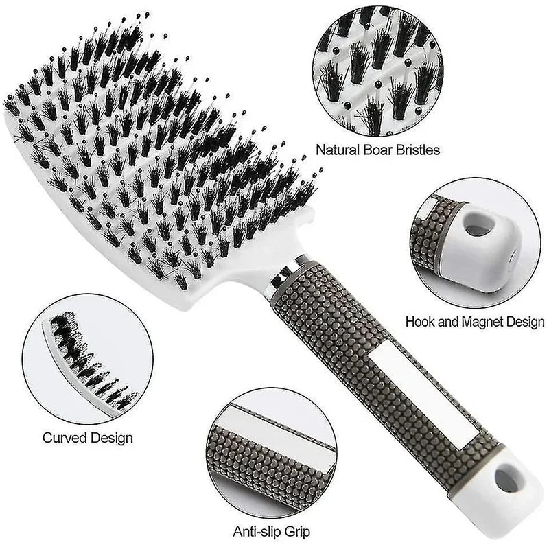 Boar Bristle Scalp Massage Hair Brush – Detangling Comb for Wet & Curly Hair
