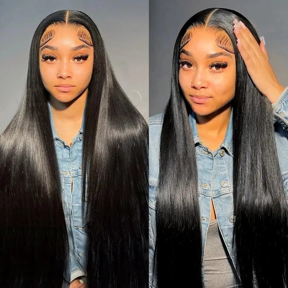 13x6 Straight Remy Human Hair Lace Front Wig – Transparent Lace, Pre-Plucked