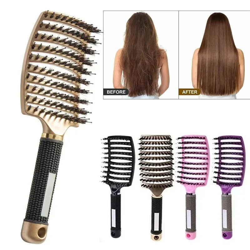 Boar Bristle Scalp Massage Hair Brush – Detangling Comb for Wet & Curly Hair