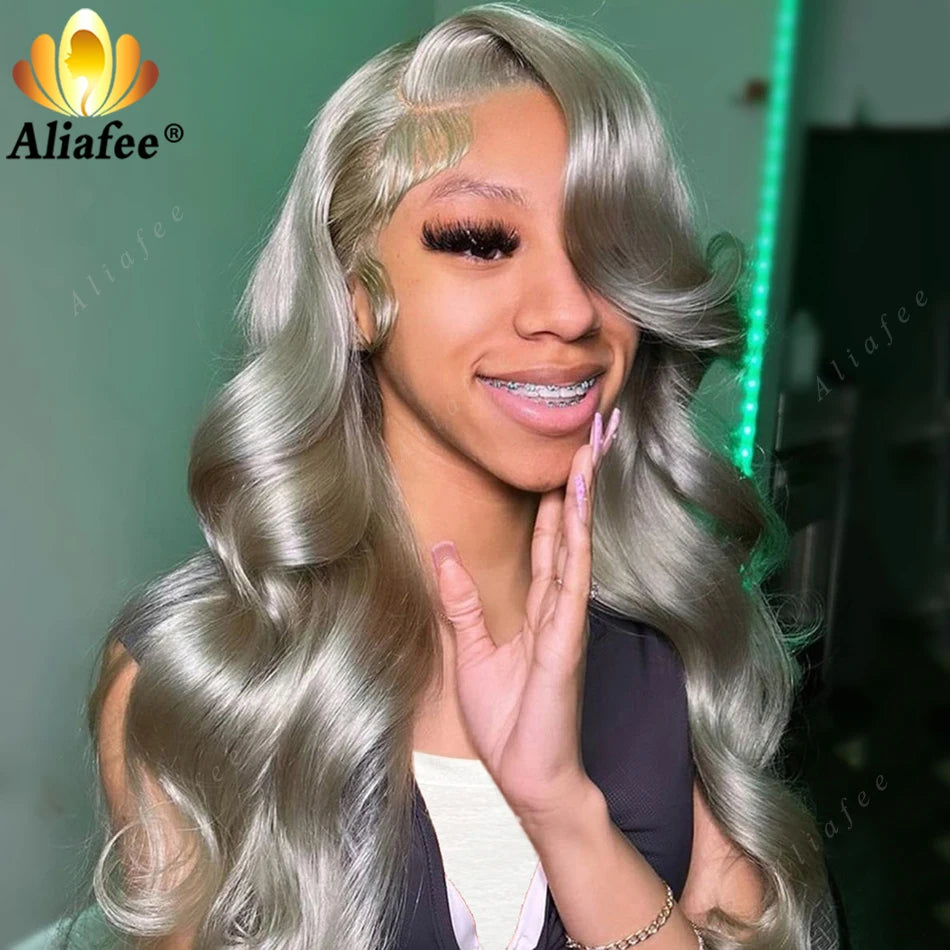 Ash Grey & Blonde Stripe Highlight Lace Front Wig – 13x6 HD Lace, Pre-Plucked